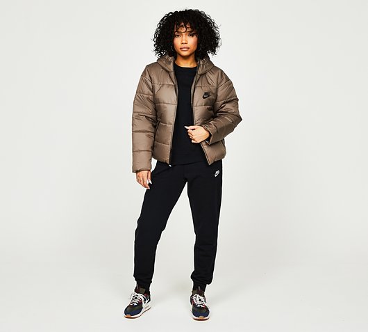 Nike Womens Classic Synthetic Hooded Jacket | Olive Grey / Black |  Footasylum