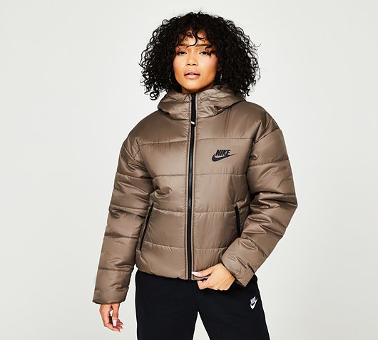 Nike Womens Classic Synthetic Hooded Jacket | Olive Grey / Black |  Footasylum