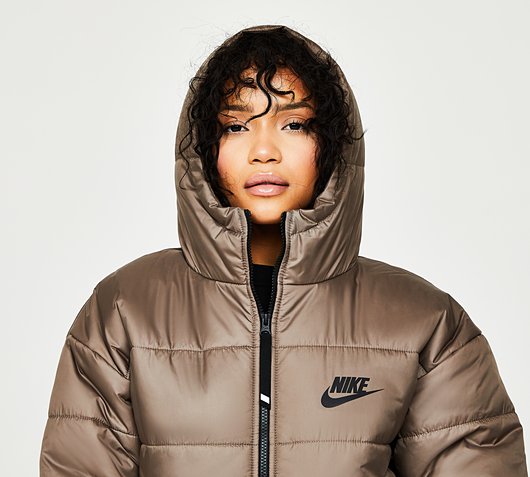 Nike Womens Classic Synthetic Hooded Jacket | Olive Grey / Black |  Footasylum