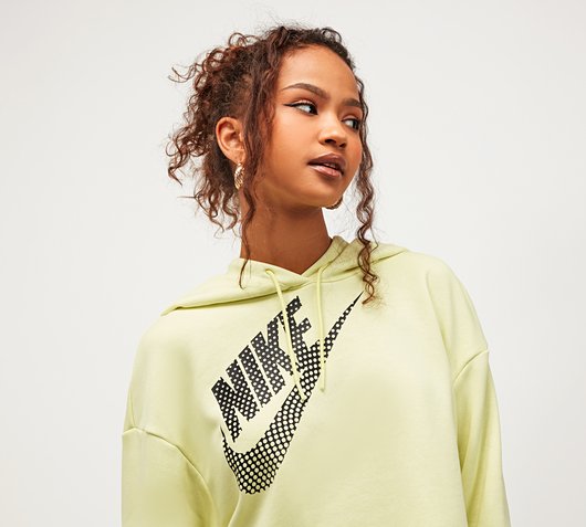 Nike Womens Fleece Pullover Crop Dance Hoodie | Luminous Green | Footasylum