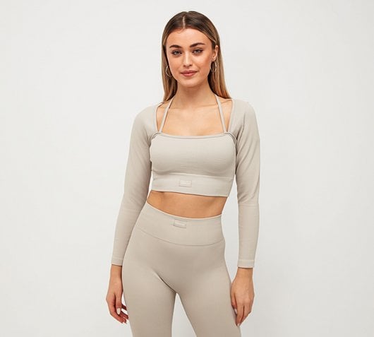 Forena - Womens Faye Ribbed Seamless Long Sleeve Halter Top