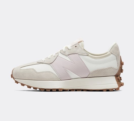 New Balance Womens 327 Trainer | White / Dusty Pink / Gum | Footasylum