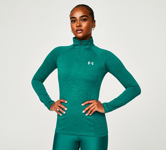 Under Armour Womens Tech Twist Half Zip T-Shirt | Coastal Teal / Metallic  Silver | Footasylum