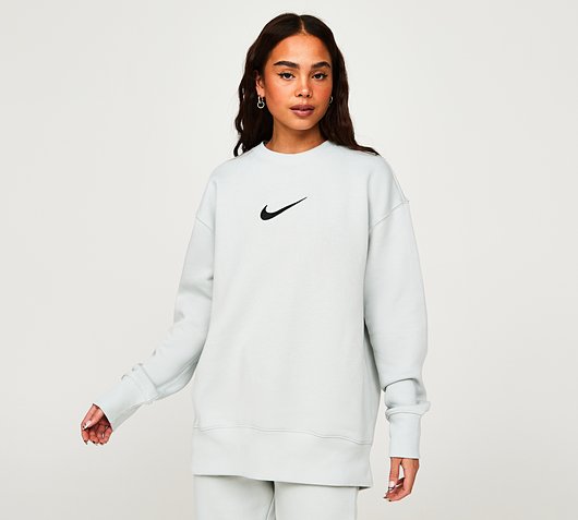 Nike Womens Midi Swoosh Fleece Oversized Sweatshirt | Light Silver |  Footasylum