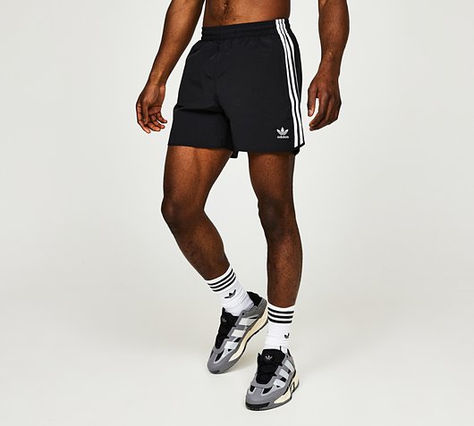 adidas Originals adicolor three stripe 5 inch sprinter shorts in black