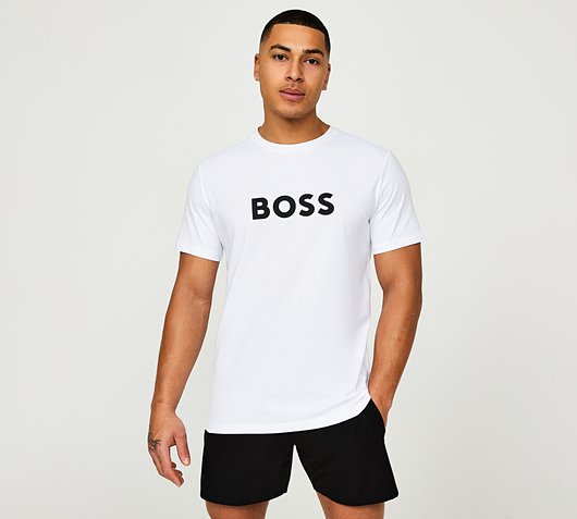 BOSS Swim Large Logo T-Shirt | White / White | Footasylum