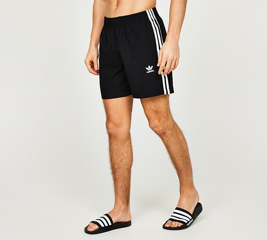 adidas Originals Adicolor 3-Stripes Swim Short | Black / White | Footasylum