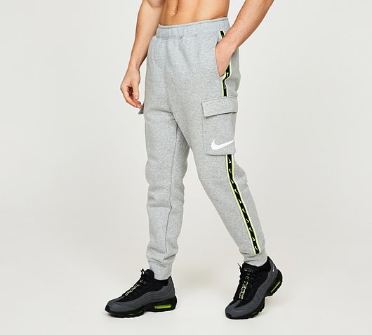 Nike Repeat Swoosh Fleece Cargo Jogger | Dark Grey Heather / Volt |  Footasylum