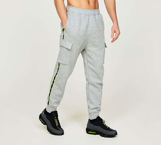 Nike Repeat Swoosh Fleece Cargo Jogger | Dark Grey Heather / Volt |  Footasylum