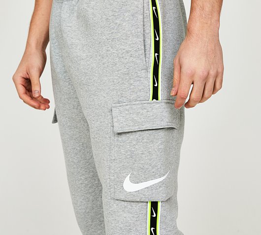 Nike Repeat Swoosh Fleece Cargo Jogger | Dark Grey Heather / Volt |  Footasylum