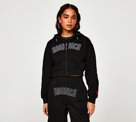 Hoodrich Womens OG Combat Full Zip Hoodie | Black / Mars Red | Footasylum