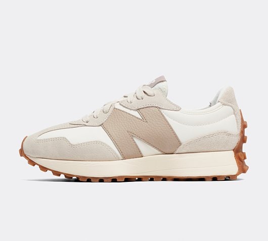 New Balance Womens 327 Trainer | White / Driftwood / Gum | Footasylum