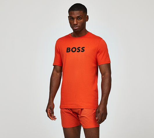 BOSS Swim Large Logo T-Shirt | Orange / Black | Footasylum