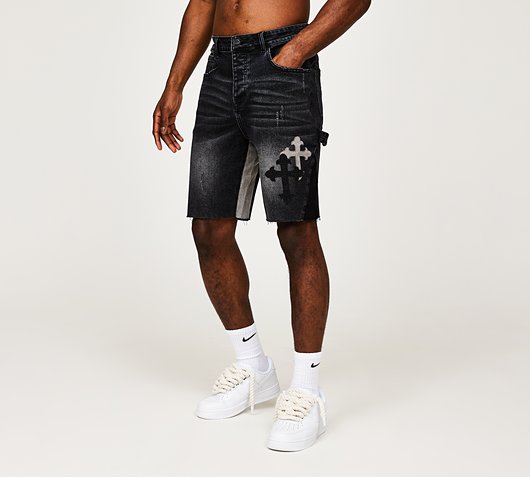 Dripmade Riot Flare Denim Short | Black | Footasylum