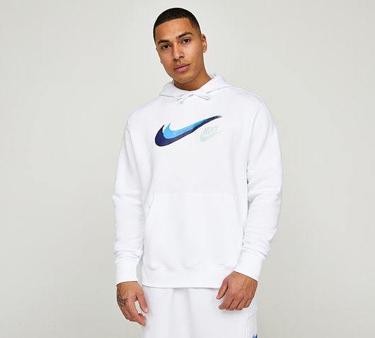 White nike hoodie deals with blue swoosh