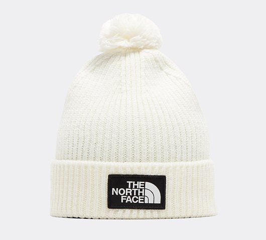 The North Face Logo Box Cuffed Beanie Hat Gardenia White Footasylum