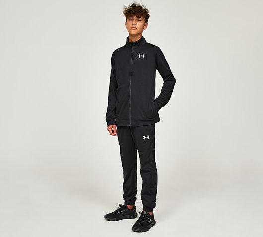 Under Armour Junior Knit Tracksuit | Black / White / White | Footasylum