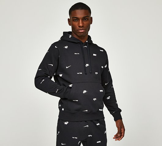 Nike Club Fleece AOP Overhead Hoodie | Black | Footasylum