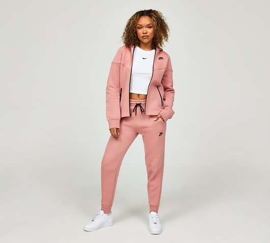 Nike Womens Tech Fleece Windrunner Full Zip Hoodie | Red Stardust / Black |  Footasylum