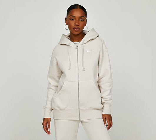 Nike Womens Phoenix Fleece Full Zip Oversized Hoodie | Light Orewood / Sail  | Footasylum