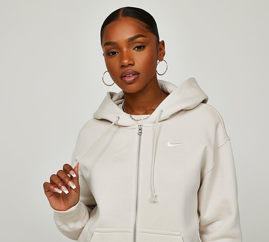 Nike Womens Phoenix Fleece Full Zip Oversized Hoodie | Light Orewood / Sail  | Footasylum