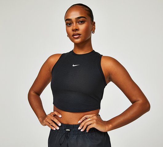 Nike Womens Essential Rib Crop Tank Top Black Sail Footasylum