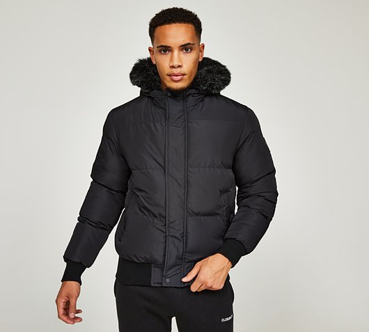 Closure London Fur Hooded Short Puffer Jacket | Black / Black | Footasylum