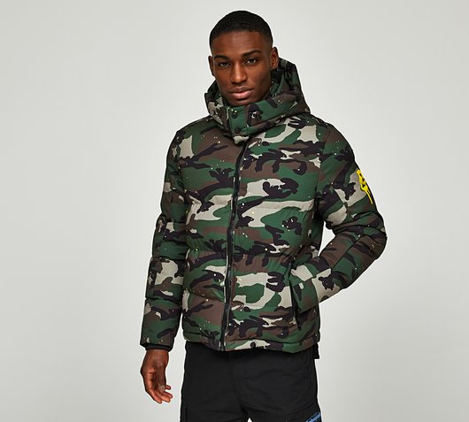 Dripmade Crook 2.0 Short Puffer Jacket | Camo / Yellow | Footasylum