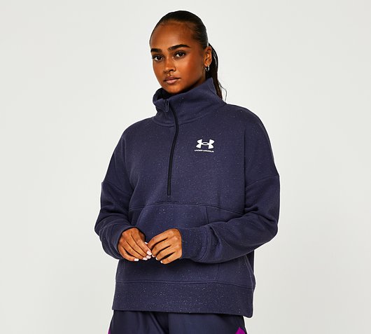 Under Armour Womens Rival Fleece Half Zip Top | Tempered Steel | Footasylum