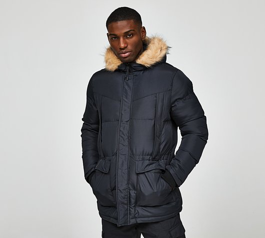 Brave Soul Fur Trim Parka Jacket | Black | Footasylum