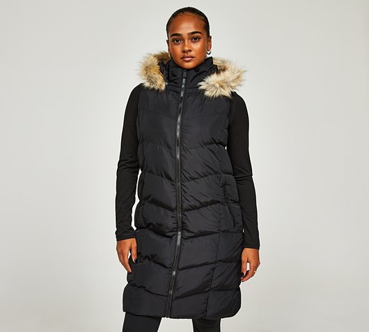 French Connection Womens Fur Hooded Gilet | Black | Footasylum