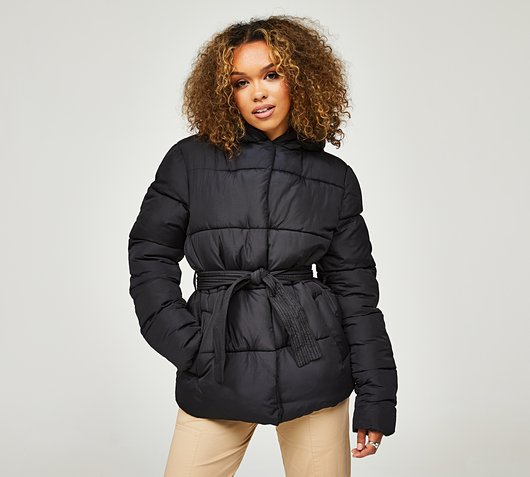 Brave Soul Womens Belted Puffer Jacket | Black | Footasylum