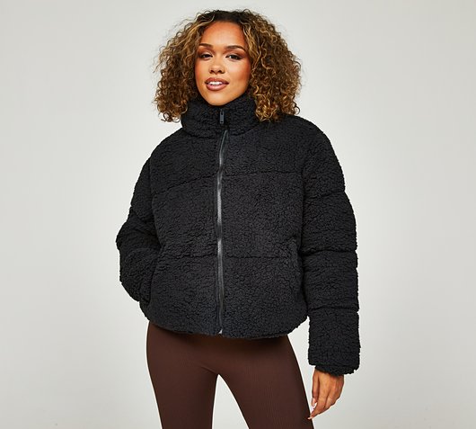 Brave Soul Womens Oversized Cropped Puffer Jacket, Black