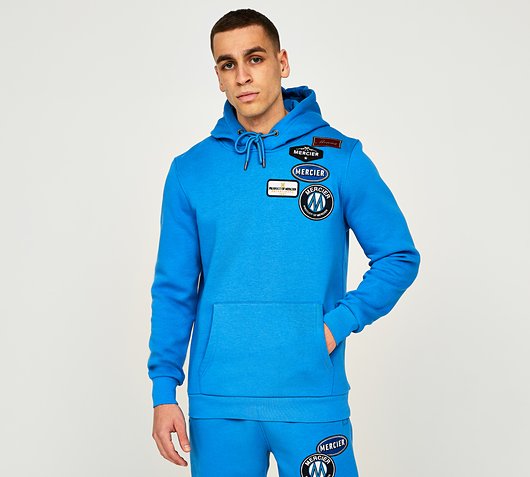 Mercier Mercier Badge Overhead Hoodie | Blue / Black / Multi | Footasylum