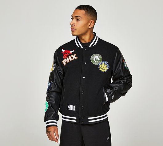 New Era NBA Multi Badge Varsity Jacket | Black | Footasylum