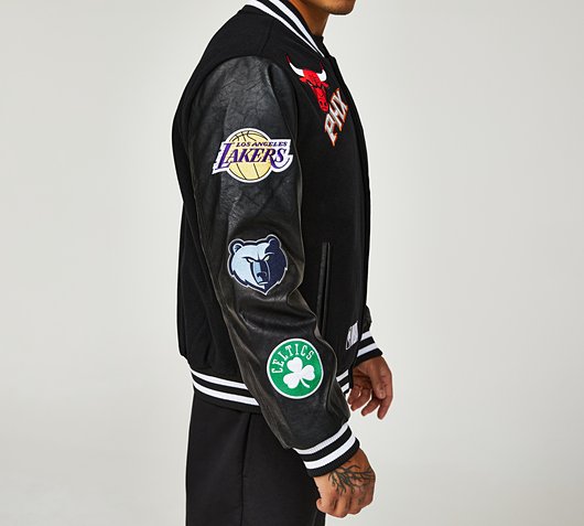 new era nba multi team varsity jacket in black