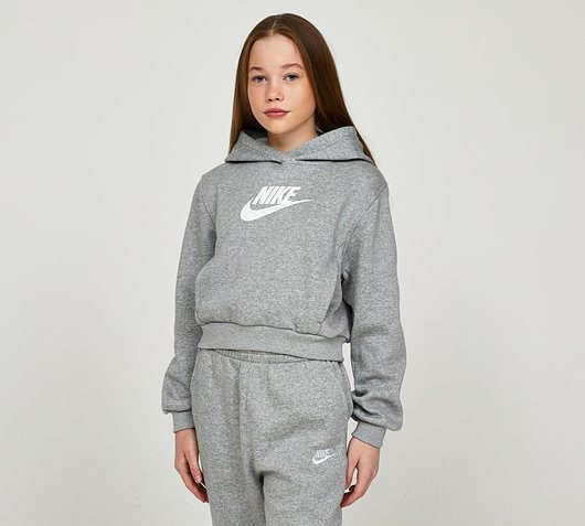 Nike Girls Club Crop Overhead Hoodie | Dark Grey Heather | Footasylum