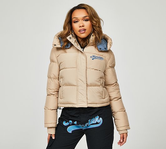 Mercier Womens Baseball Crop Puffer Jacket | Humus / Blue