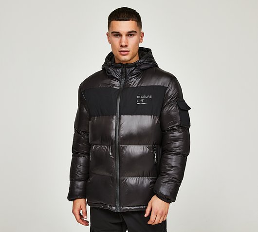 Closure London Embossed Black Logo Puffer Jacket | Black | Footasylum