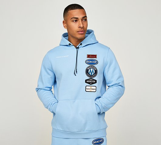 Mercier Hybrid Badge Overhead Hoodie | Sky Blue | Footasylum