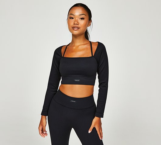 Womens Faye Ribbed Seamless Long Sleeve Halter Top