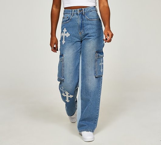 Womens Emnity Wide Leg Cargo Denim Jean