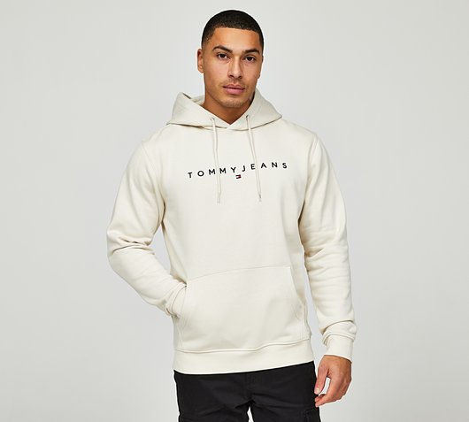 Tommy Jeans Regular Linear Logo Hoodie | Newsprint | Footasylum