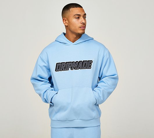 Dripmade Chief Mono Overhead Hoodie | Placid Blue | Footasylum