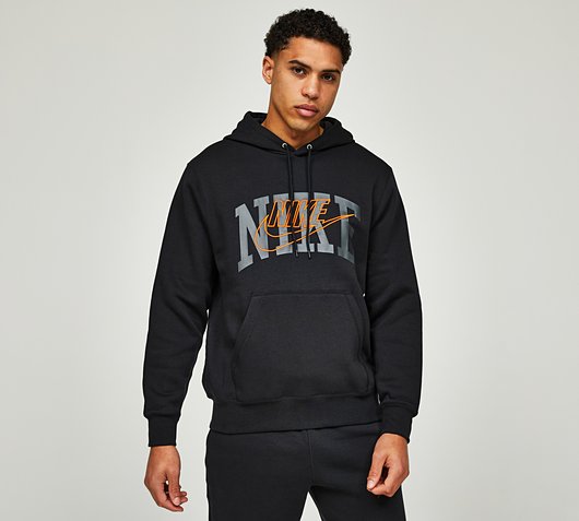 Nike Varsity Arched Overhead Hoodie Black Safety Orange Footasylum