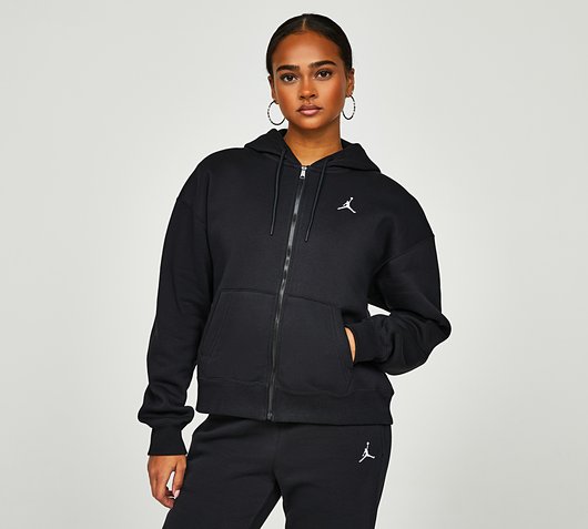 Jordan Womens Brooklyn Fleece Full Zip Hoodie | Black / White | Footasylum