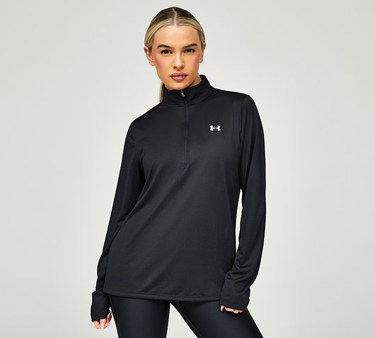 Under Armour Womens Tech Twist Half Zip T-Shirt | Black / White ...