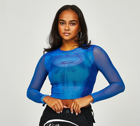 Womens Glow Mesh Crop Top