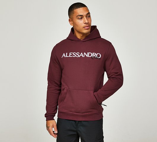 Alessandro Zavetti Linalli Overhead Hoodie | Burgundy | Footasylum