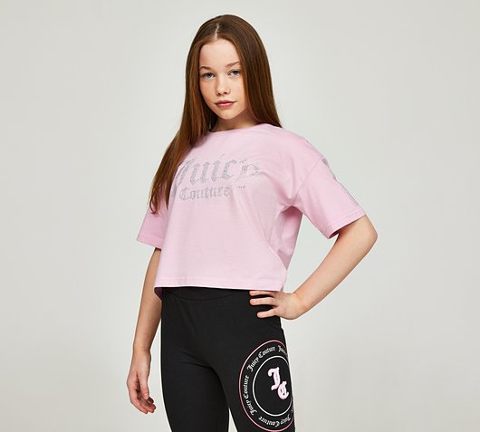 Girls Diamante Crop Boxy Fit T-Shirt